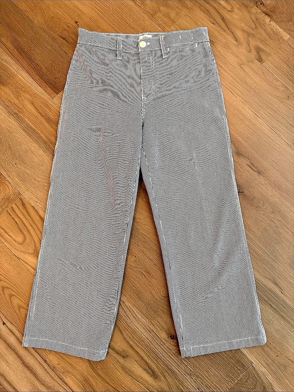 J.Crew Slim Wide-Leg Cropped Jean in Navy Stripe Blue & White Waist 27